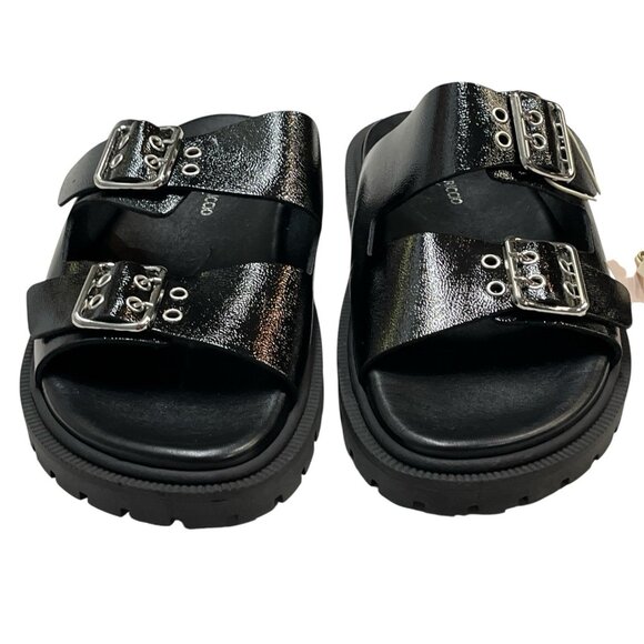 Christian Di Riccio Sandal Womens 8 Black Leather Adjustable Double Buckle Slide - Picture 4 of 8